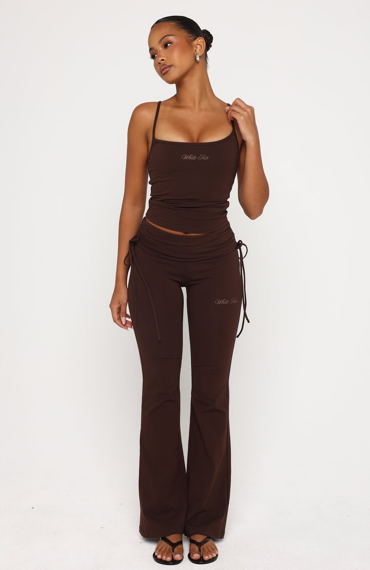 Pretty Vibes Fold Over Flare Pants Chocolate