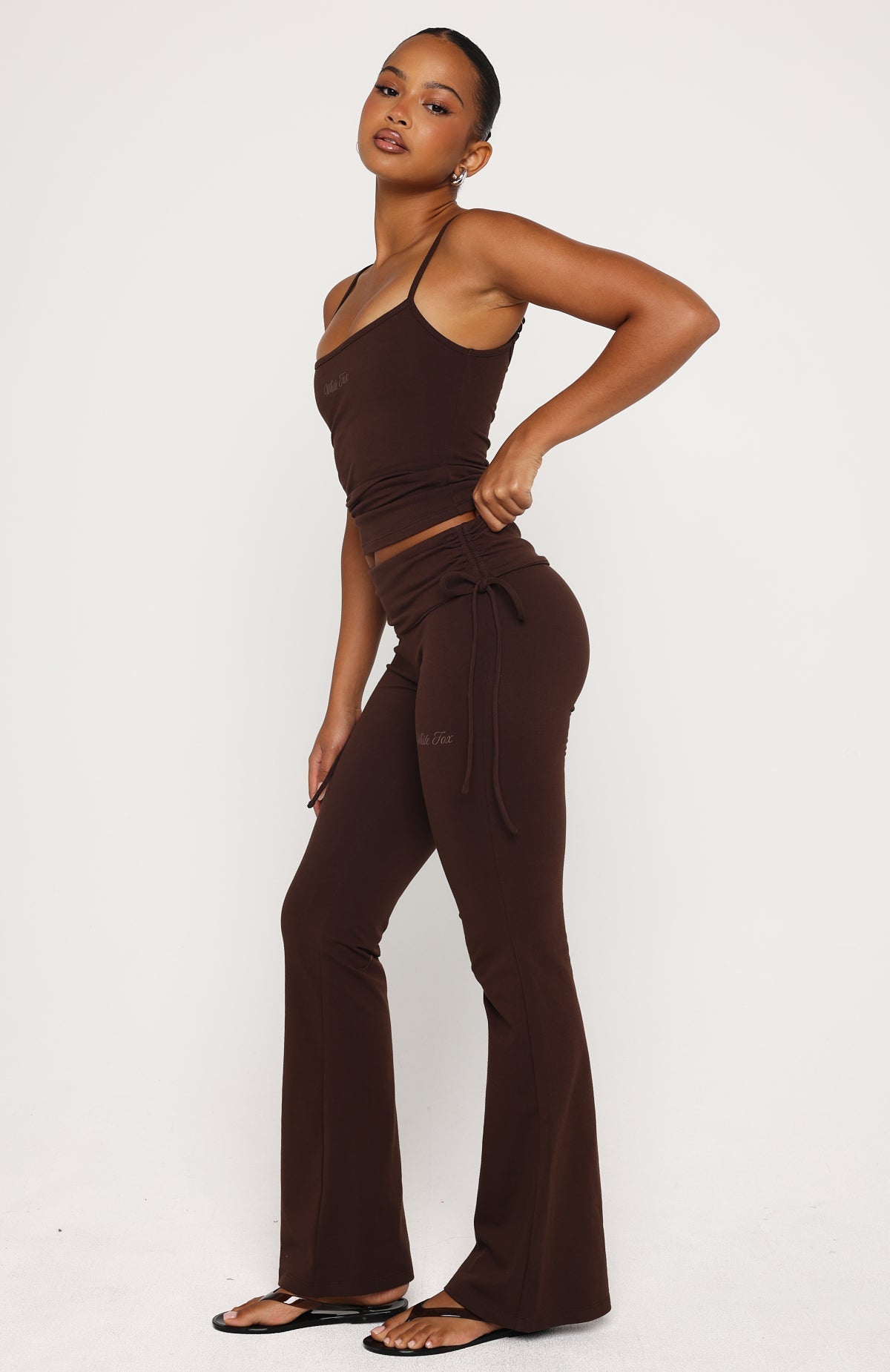 Pretty Vibes Fold Over Flare Pants Chocolate