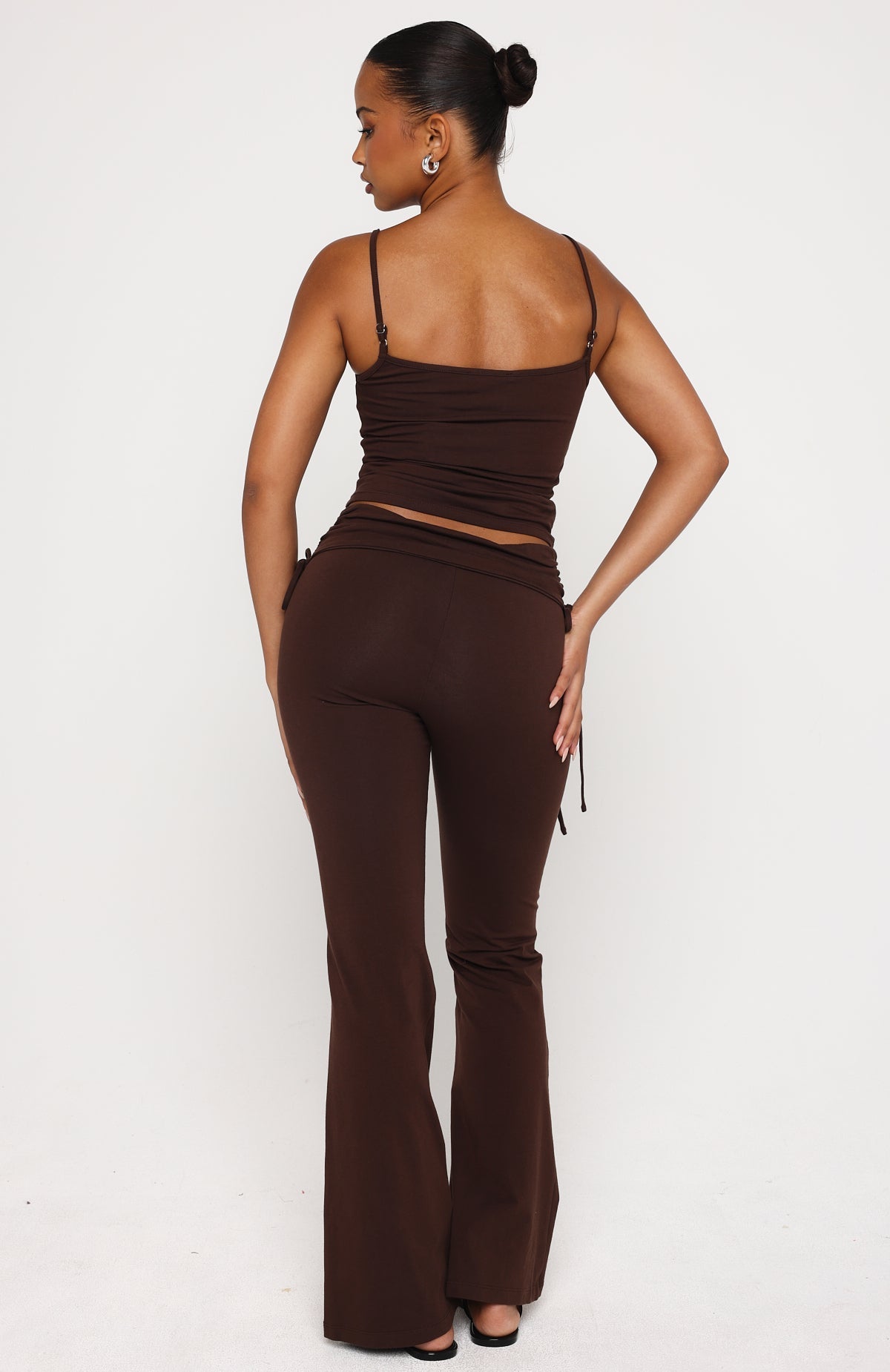 Pretty Vibes Fold Over Flare Pants Chocolate