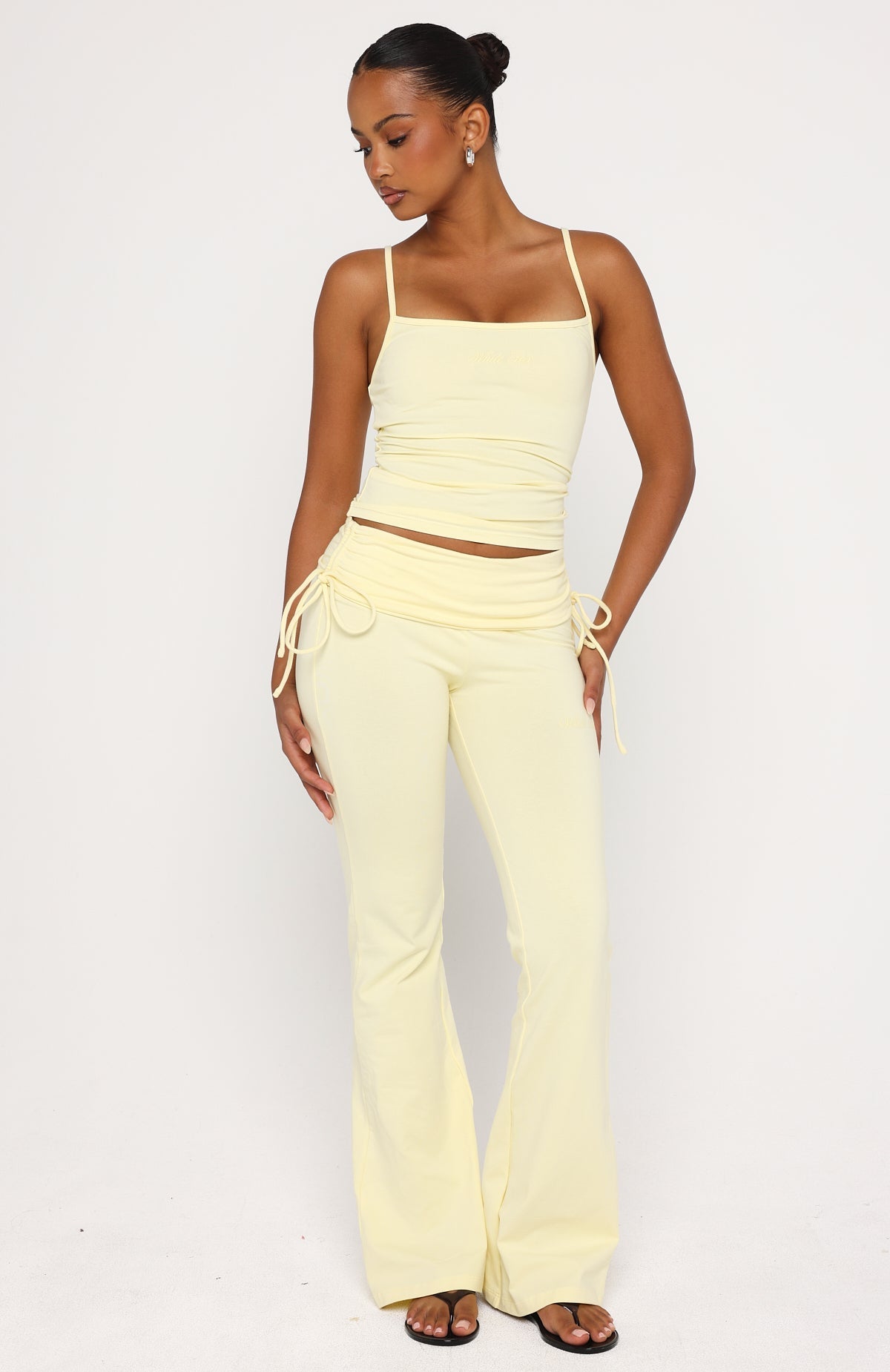 Pretty Vibes Fold Over Flare Pants Lemon
