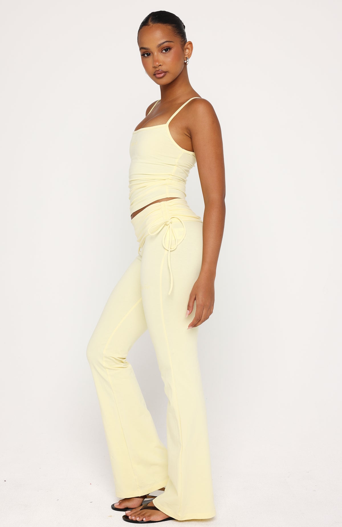 Pretty Vibes Fold Over Flare Pants Lemon