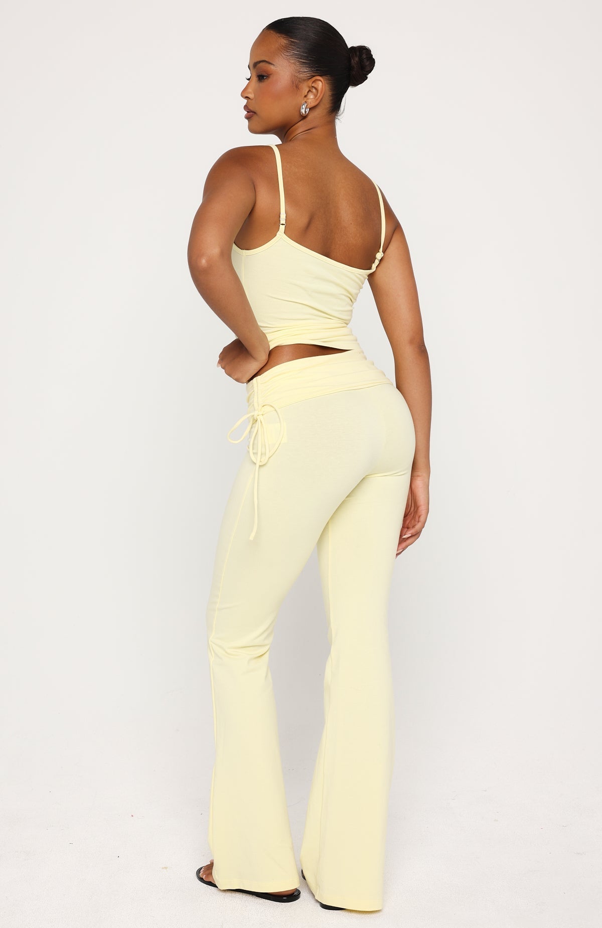Pretty Vibes Fold Over Flare Pants Lemon