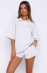 Pure Intent Oversized Short Sleeve Polo Shirt Grey Marle