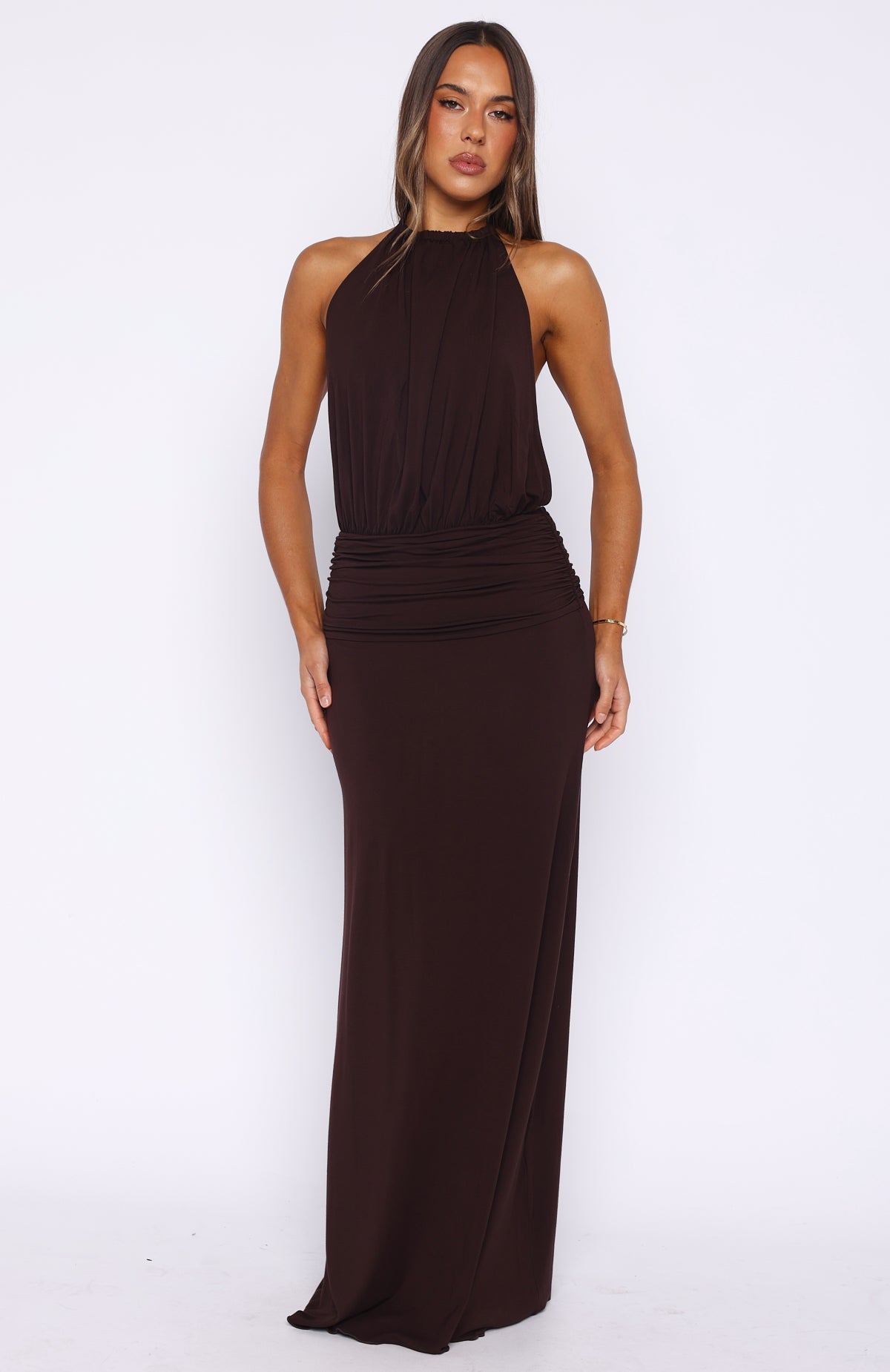 She's Got That Look Halter Neck Maxi Dress Dark Chocolate