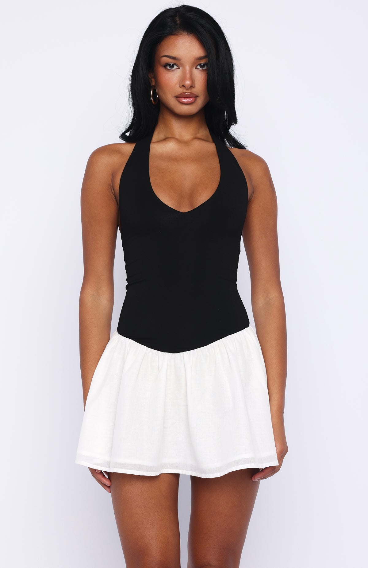 She's Untouchable Halter Neck Mini Dress Black/White