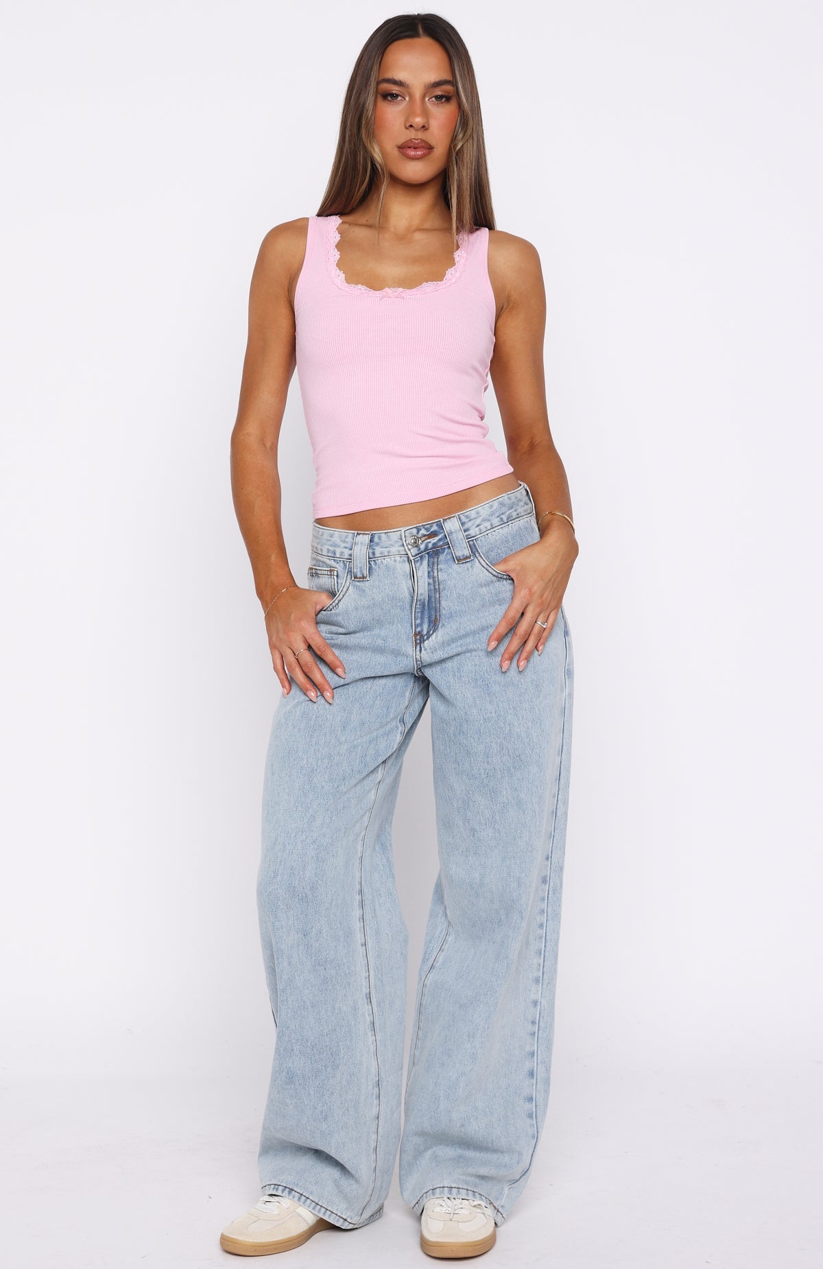 Spotted You Tank Ribbed Top Baby Pink