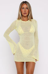 Stand And Stare Long Sleeve Mini Dress Lemon