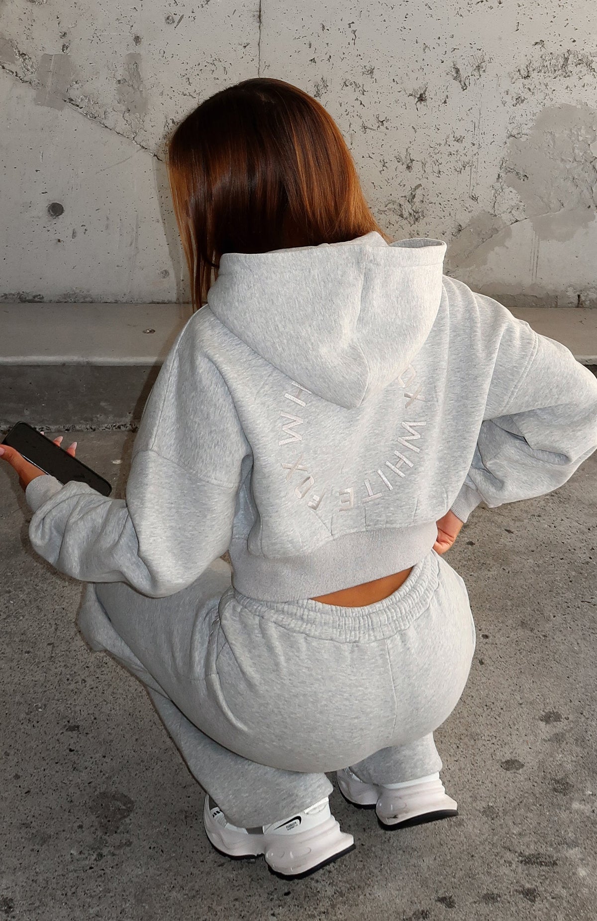 Stay Lifted Cropped Hoodie Dark Grey Marle