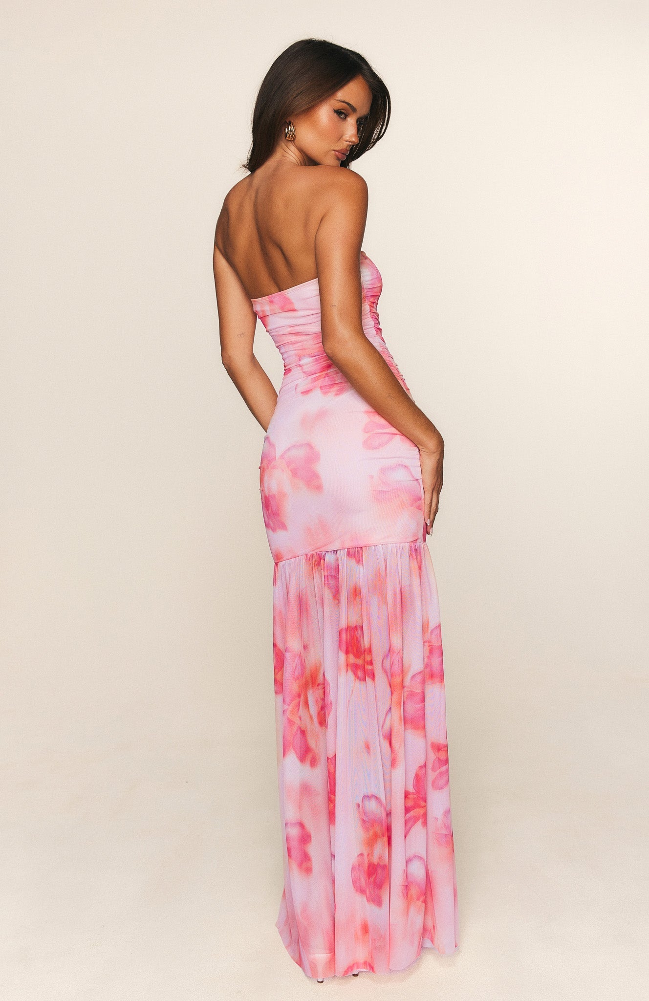 Stop The Show Strapless Maxi Dress Peach Petal