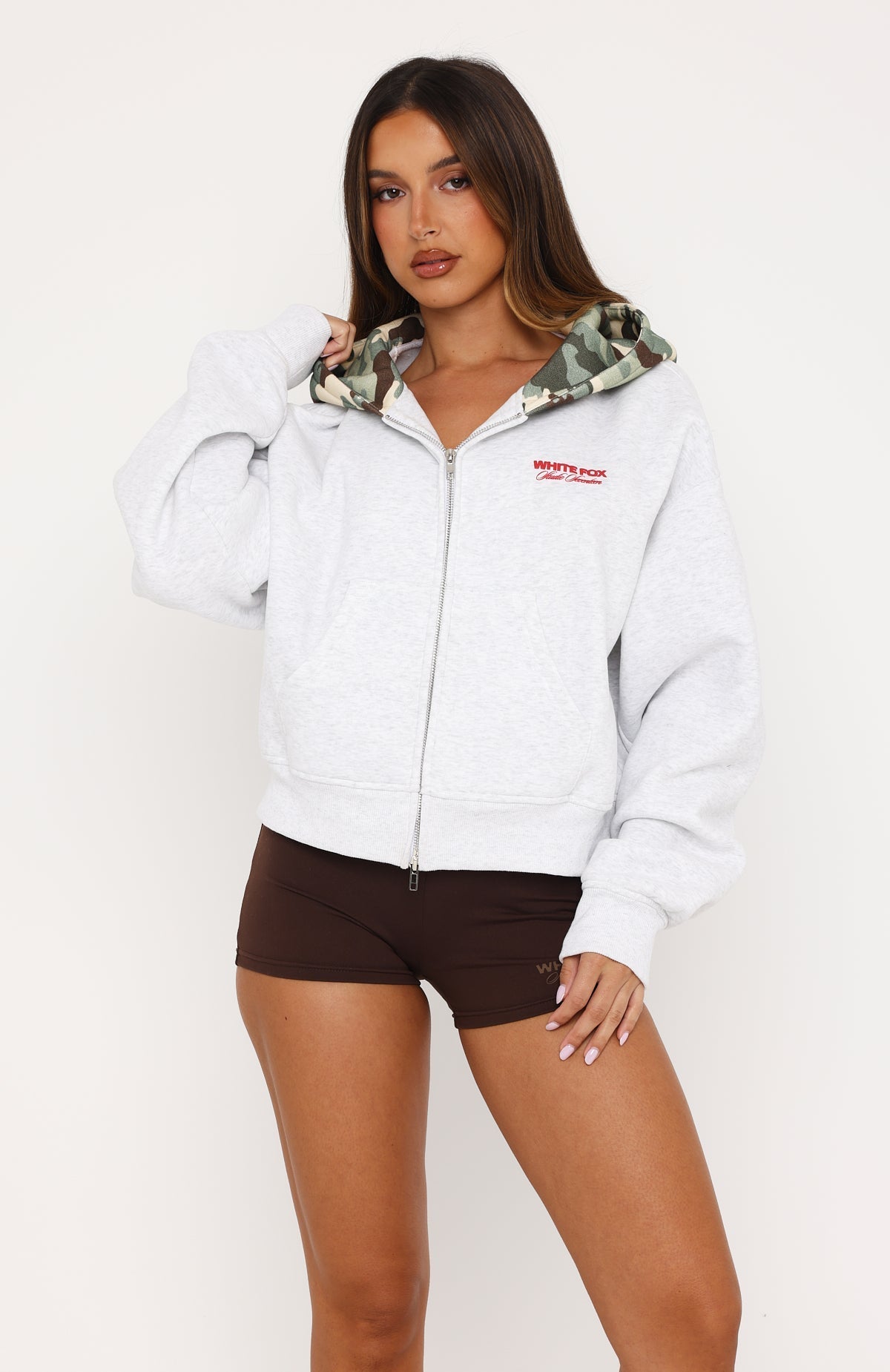 Studio 17 Winona Boxy Zip Front Hoodie Grey Marle