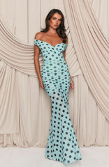 Sweet And Chic Maxi Dress Aqua Polka Dot