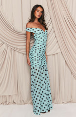 Sweet And Chic Maxi Dress Aqua Polka Dot
