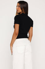 Sweet But Serious Cinched Waist Collared Top Black