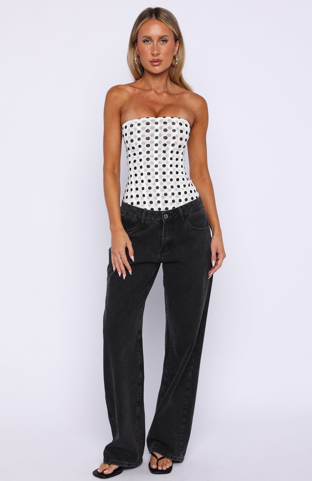 Tell Me A Secret Strapless Bustier White/Black Polka Dot