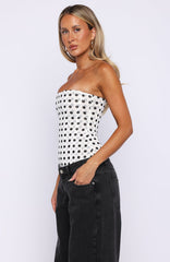 Tell Me A Secret Strapless Bustier White/Black Polka Dot