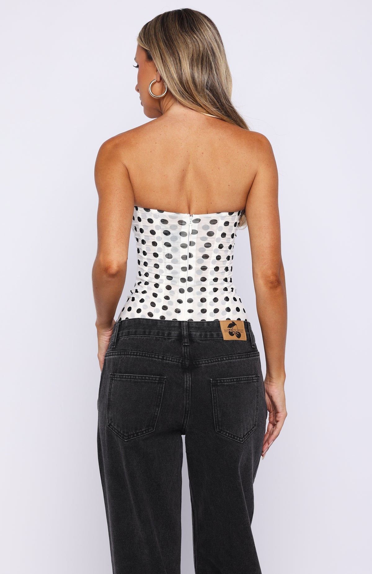 Tell Me A Secret Strapless Bustier White/Black Polka Dot