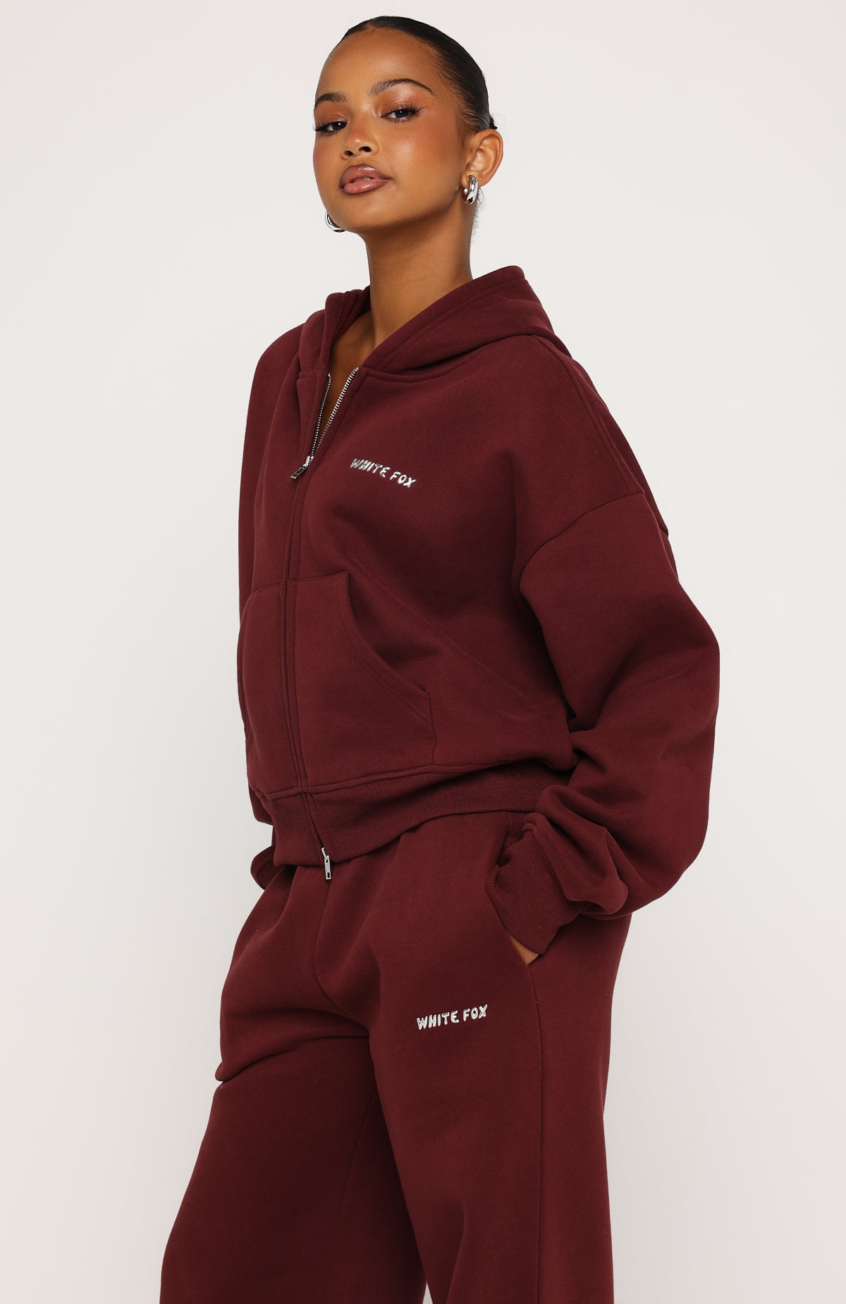 Test Drive Boxy Zip Front Hoodie Dark Cherry