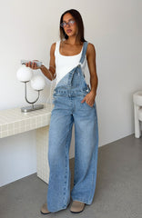 This Isn't Working Denim Overall Jumpsuit Vintage Ice Blue