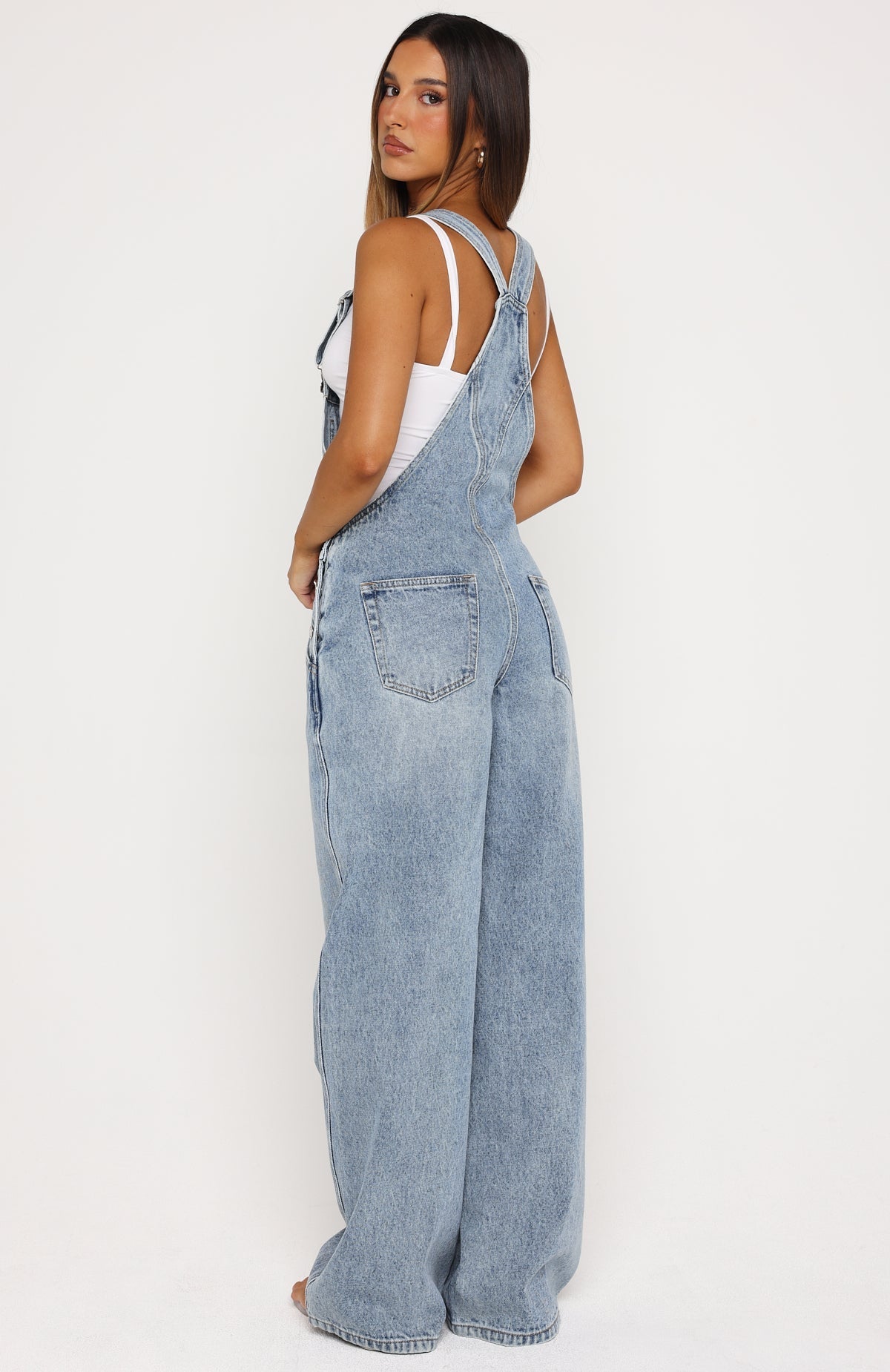 This Isn't Working Denim Overall Jumpsuit Vintage Ice Blue