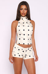 Time Passes Mini Shorts Cream/Black Polka Dot