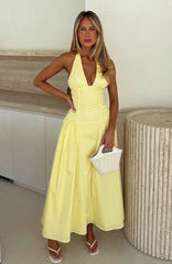 Tinsel Trouble Halter Midi Dress Lemon