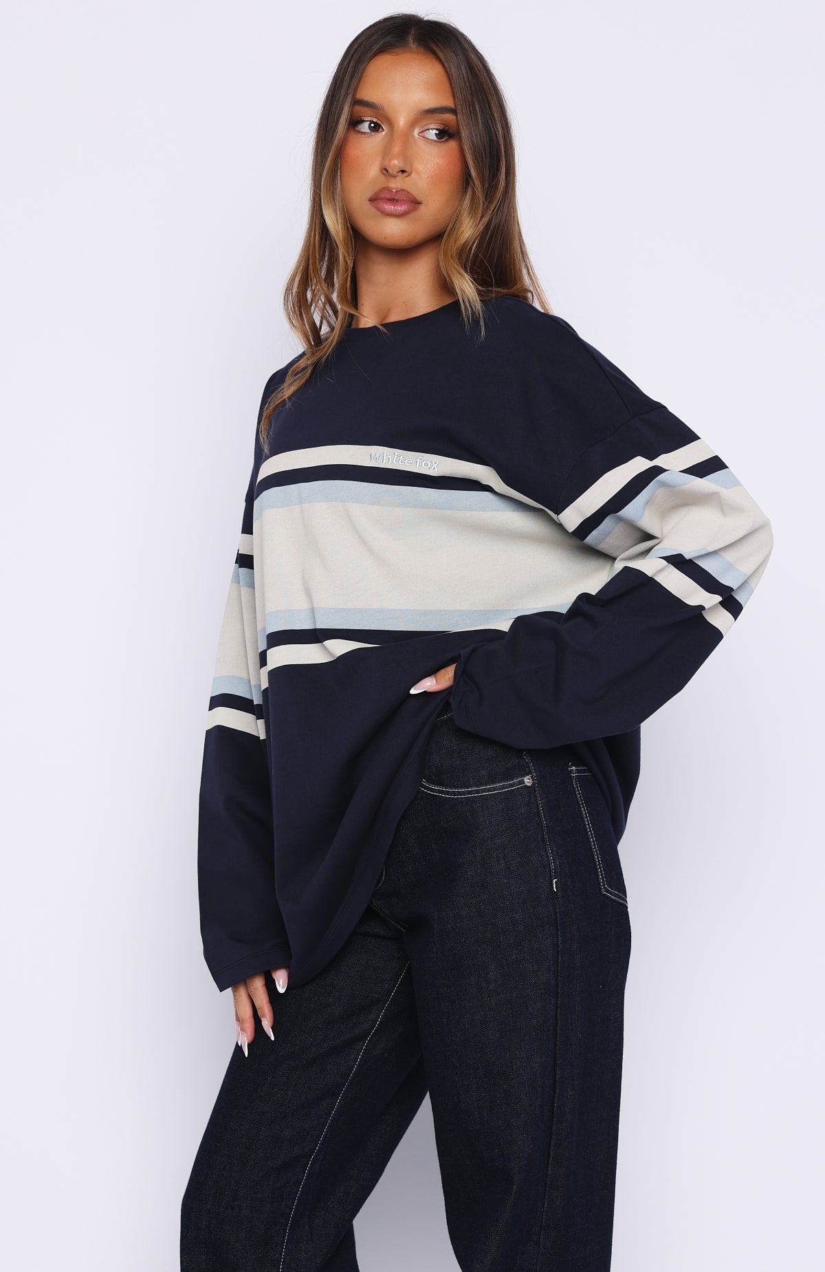 Too Cool For You Oversized Long Sleeve Tee Navy