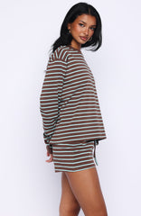 Touchdown Long Sleeve Tee Chocolate/Blue Stripe