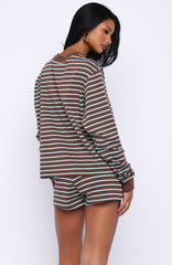 Touchdown Long Sleeve Tee Chocolate/Blue Stripe