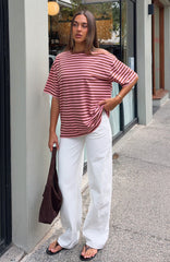 Touchdown Oversized Tee Brown/Pink Stripe