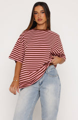Touchdown Oversized Tee Brown/Pink Stripe