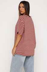 Touchdown Oversized Tee Brown/Pink Stripe