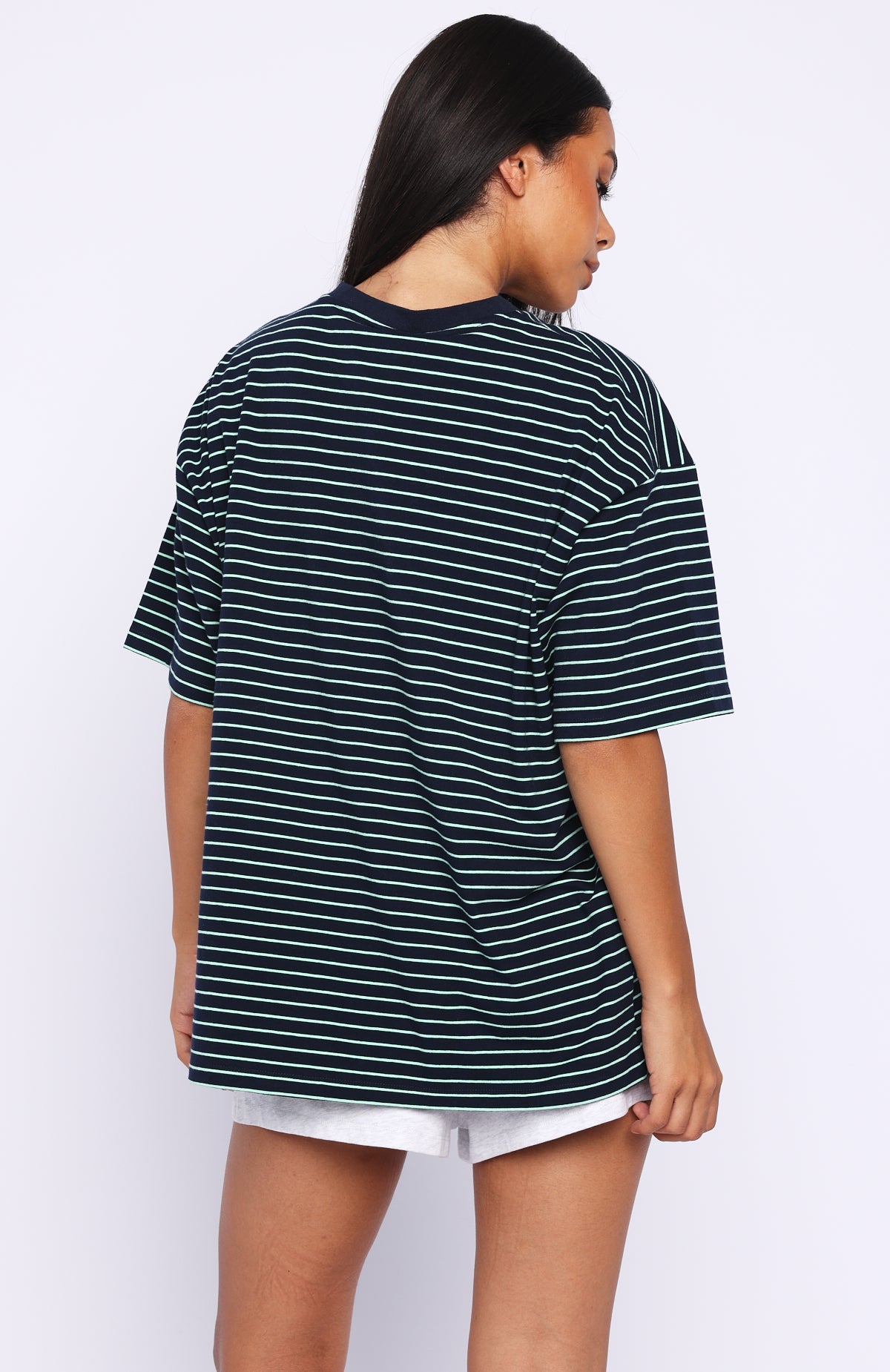 Touchdown Oversized Tee Navy/Mint Stripe
