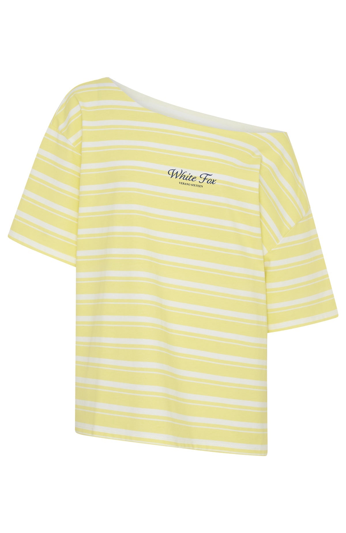 Verano Sixteen Magnolia Off Shoulder Oversized Tee Lemon/White Stripe