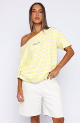 Verano Sixteen Magnolia Off Shoulder Oversized Tee Lemon/White Stripe