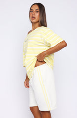 Verano Sixteen Magnolia Off Shoulder Oversized Tee Lemon/White Stripe