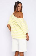 Verano Sixteen Magnolia Off Shoulder Oversized Tee Lemon/White Stripe