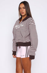 Verano Sixteen Maria Boxy Zip Front Hoodie Pink/Choc Stripe