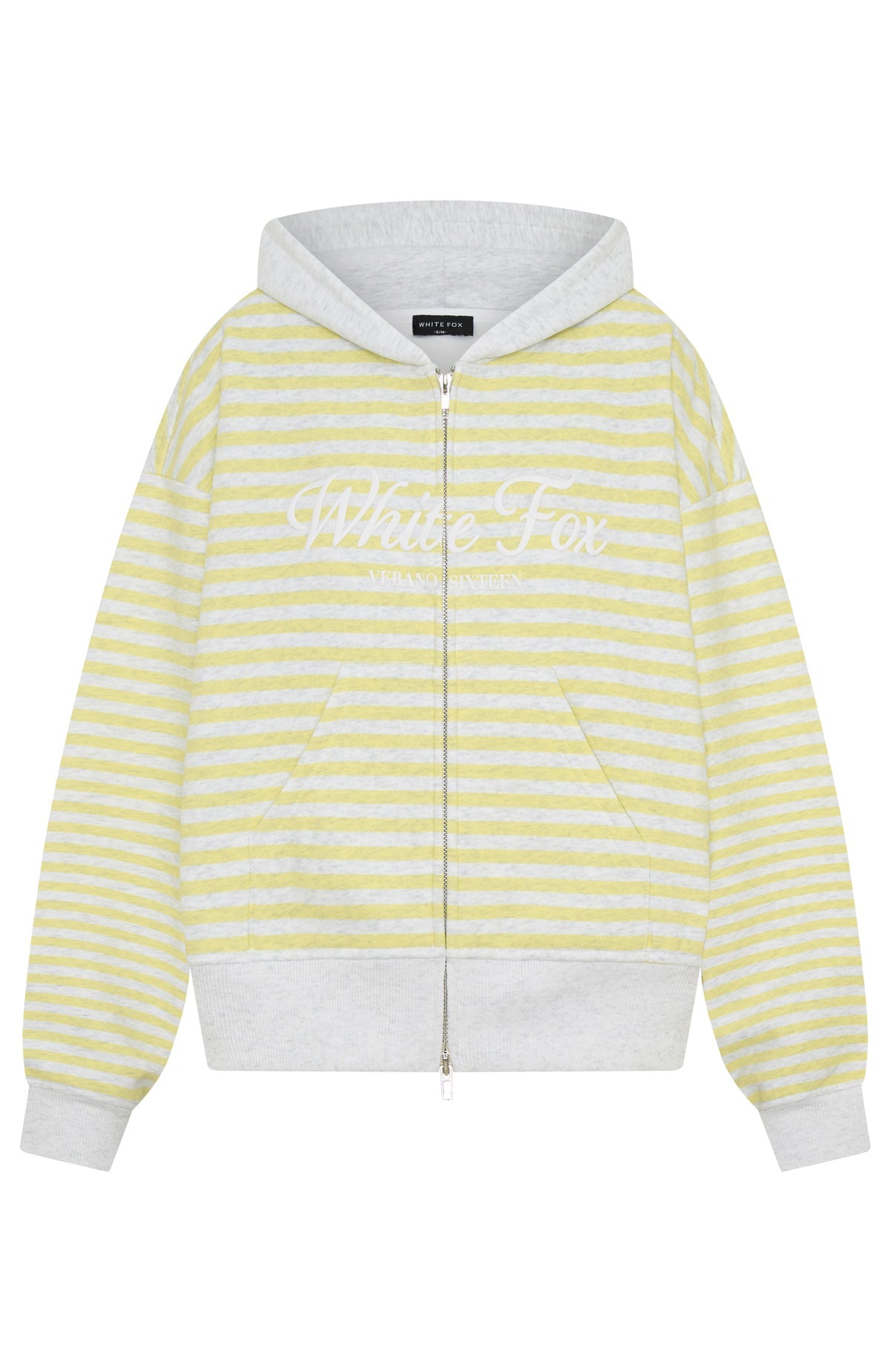 Verano Sixteen Maria Boxy Zip Front Hoodie Grey Marle/Lemon Stripe