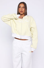 Verano Sixteen Maria Boxy Zip Front Hoodie Grey Marle/Lemon Stripe