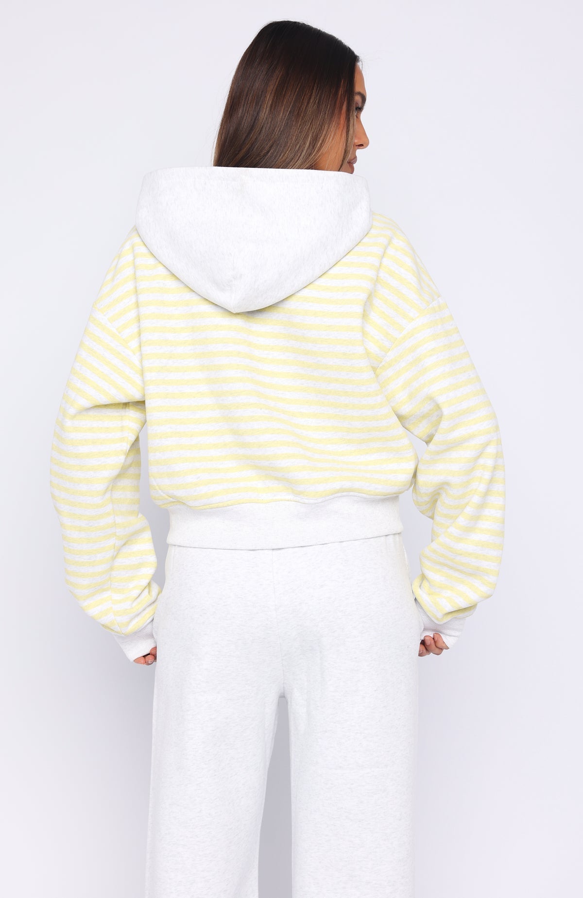 Verano Sixteen Maria Boxy Zip Front Hoodie Grey Marle/Lemon Stripe