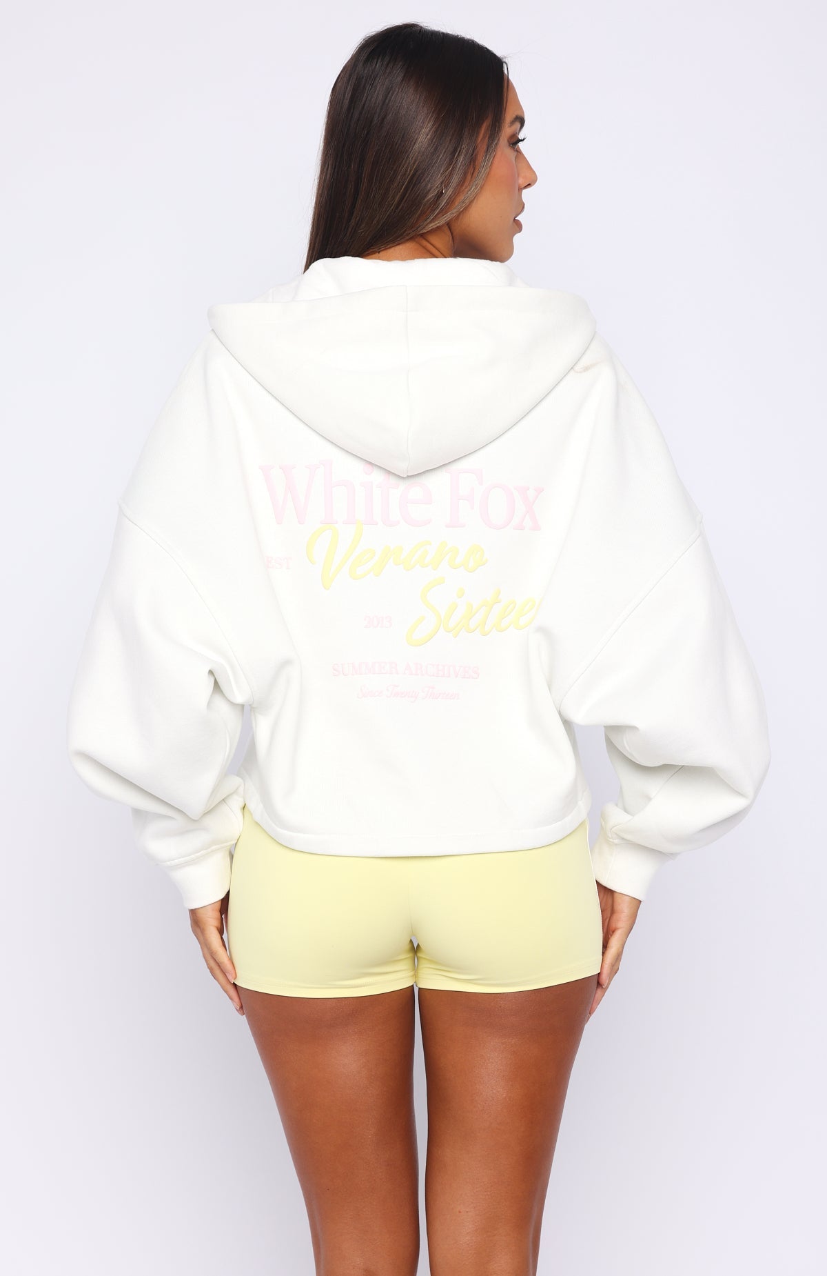 Verano Sixteen Viola Oversized Slouch Zip Front Hoodie White