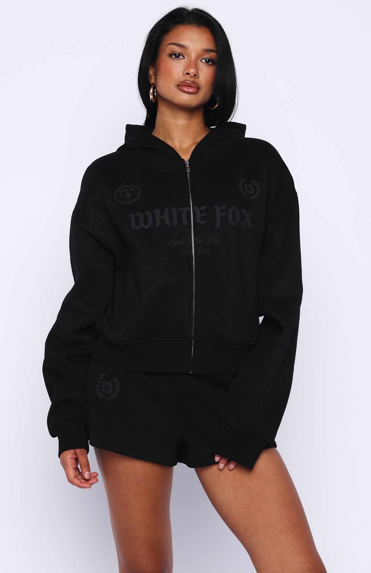 Vibe Too High Boxy Zip Front Hoodie Black