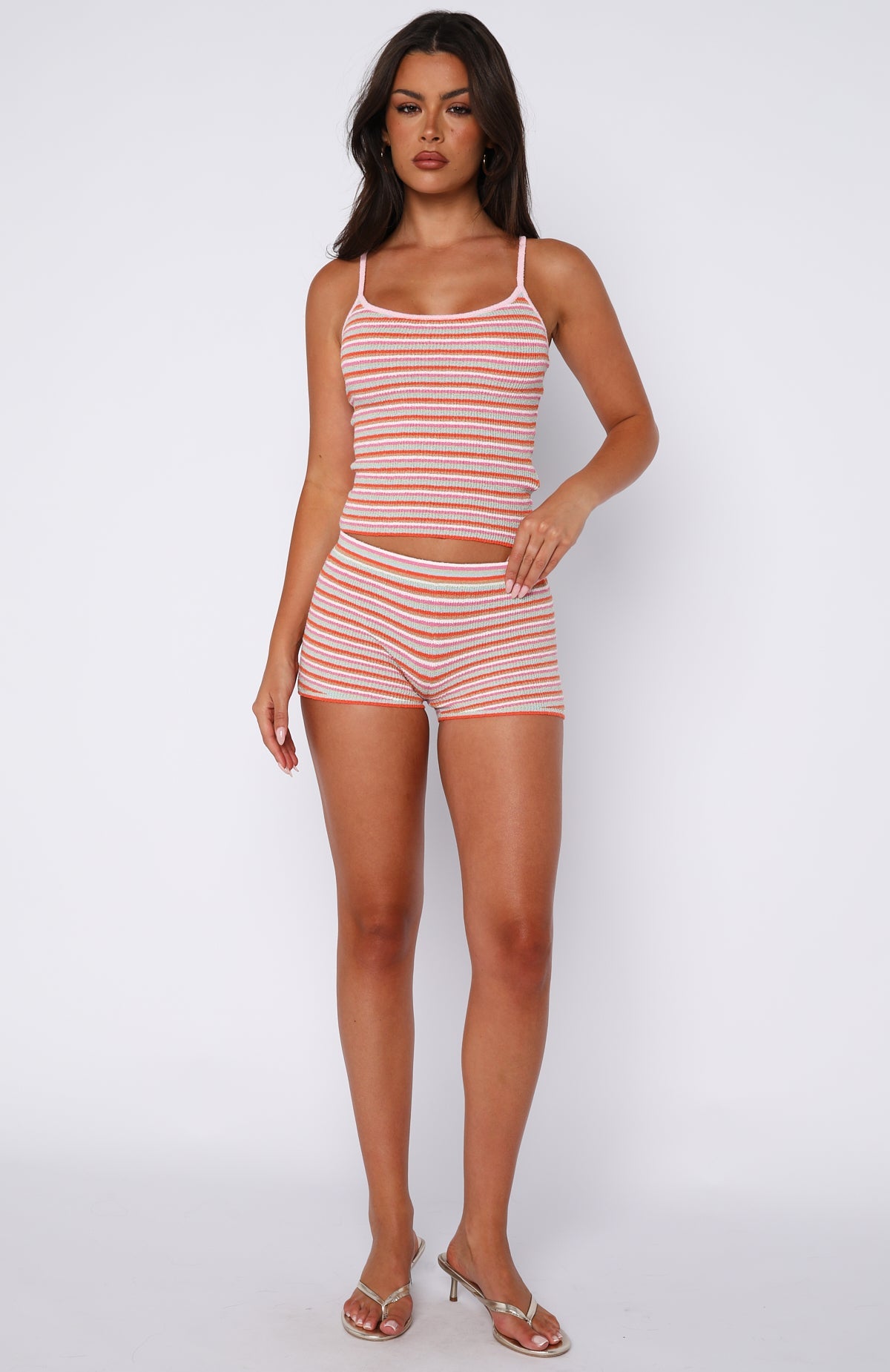 Volume Maxed Knit Booty Shorts Cotton Candy Stripe