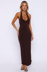 We All Want More Halter Neck Maxi Dress Chocolate