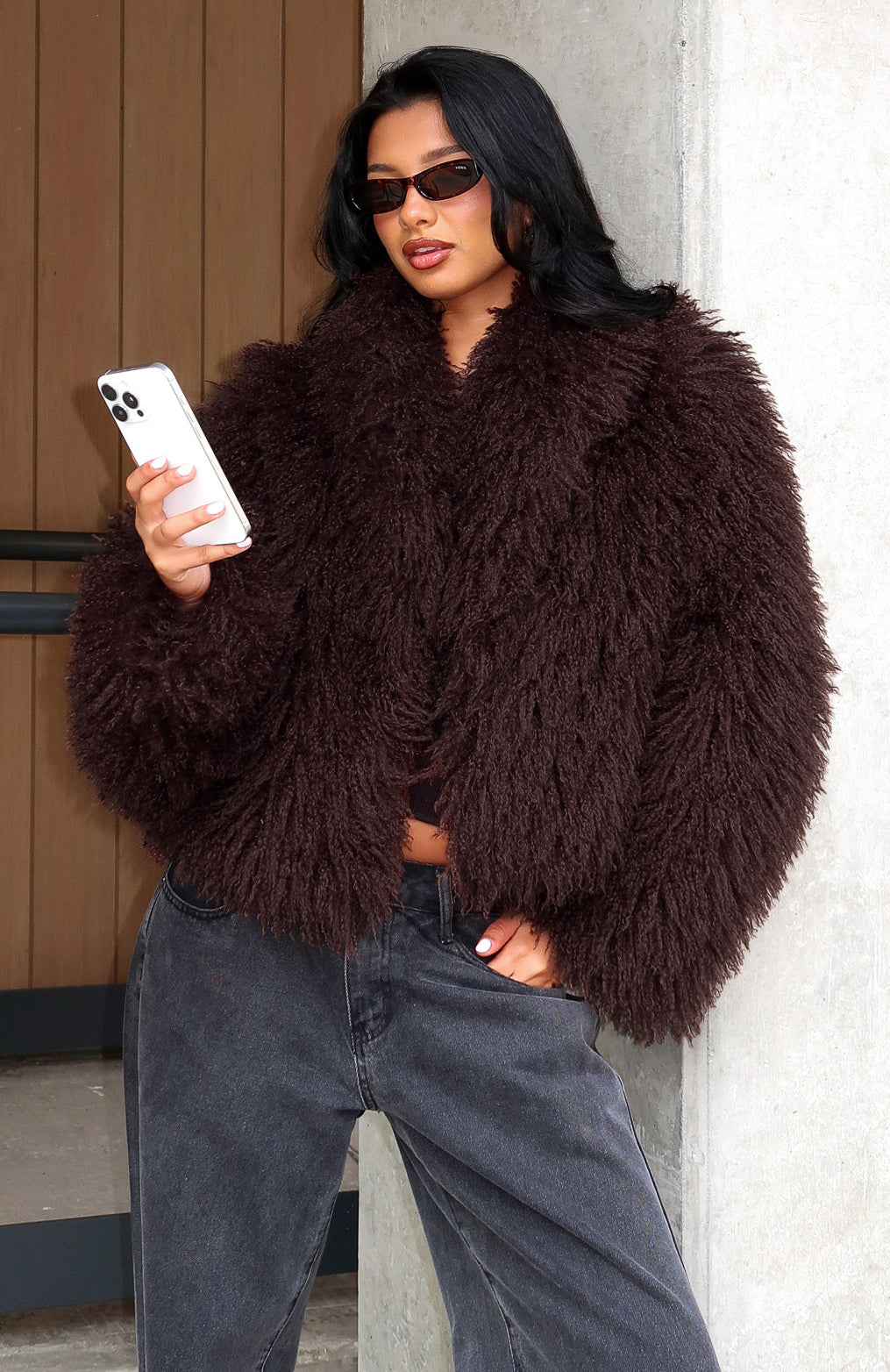 Weekend Away Faux Fur Jacket Chocolate