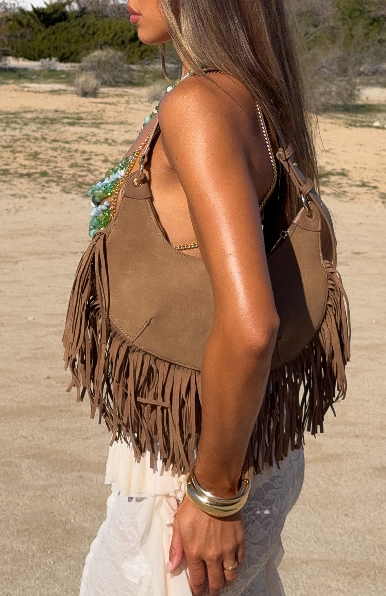 Wells Shoulder Bag Taupe Faux Suede