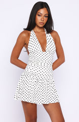 Whispered Dreams Halter Mini Dress White/Black Polka Dot