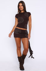 It Will Work Out Studded Mini Skort Dark Chocolate
