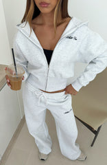 Wishing For It Cropped Cinched Zip Front Hoodie Grey Marle