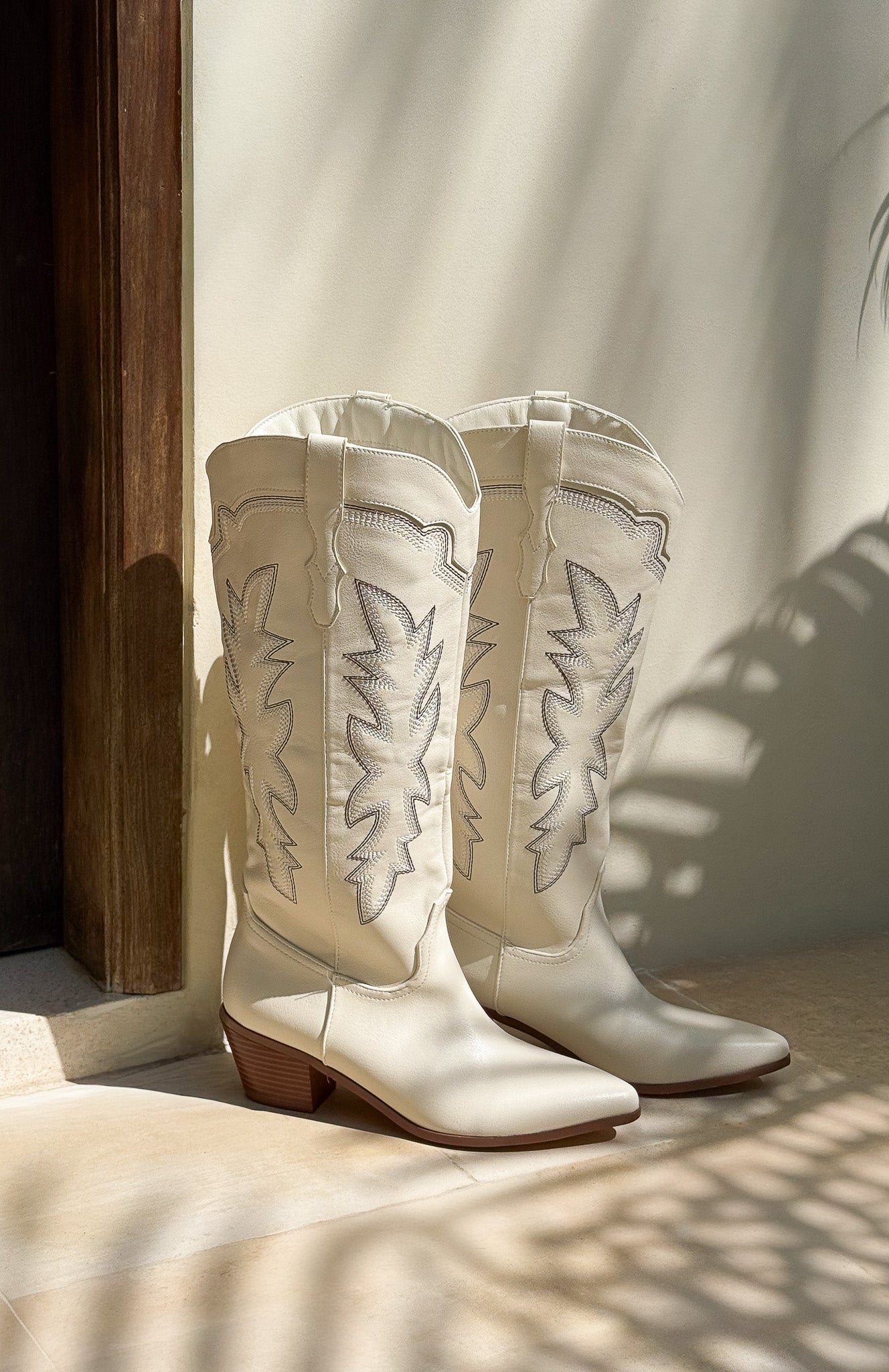 Briar Knee High Cowboy Boots Cream